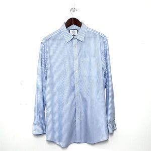 Charles Tyrwhitt Slim Fit Non-Iron Dress Shirt Blue White Stripe Cotton 17/35